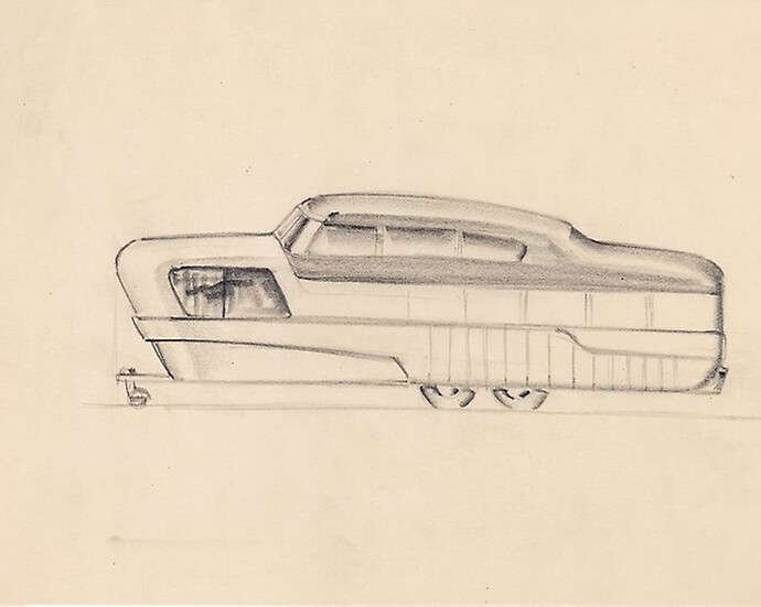 Richard Ten Eyck, American, 1920-2009
"Lighthouse" Double-Decker Trailer: Exterior Elevation Study, c. 1950/53