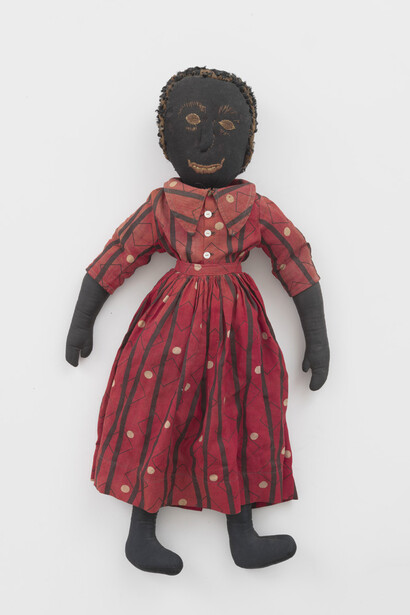 Unidentified maker, Doll in red dress, ca. 1880–90. Courtesy of the New York Historical