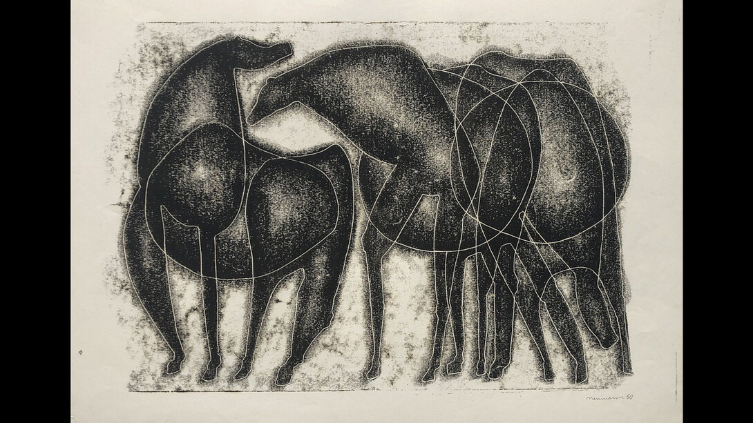 Otto Neumann, 1895-1975, Abstract Horses, 1960, monotype on paper, 17.625x24.625 inches. Courtesy of TEW Galleries