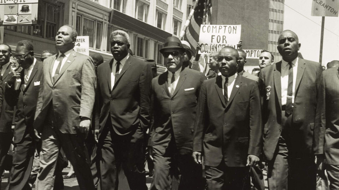 Jackie Robinson and others march for civil rights in San Francisco in the 1960's