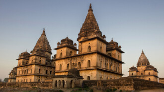 The Royal Chhatris, or cenotaphs, in the centre of Orchha