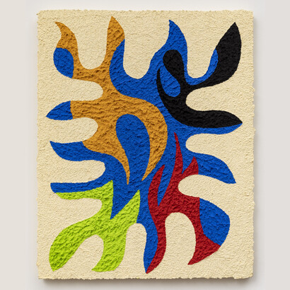 Carlos Rosales-Silva, Cielo Vista, 2022, glass bead and crushed stone in acrylic paint on panel, 20x16 inches. Courtesy of the artist and Sargent's Daughters 