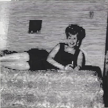 Charles Buckley, Mona, Not Mona (detail) (2022), Acrylic Ink On Paper, 12 x 12 Inches; 20 x 20 x 1 inches. Courtesy of the artist and Susan Eley Fine Art
