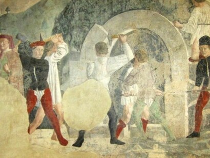 Lorentino d’Andrea, *Processione alla Fonte Tecta*, 1463, Cappella Carbonati, Basilica di San Francesco  