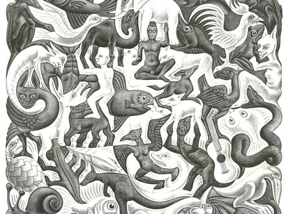 Maurits Cornelis Escher, Plane Filling II, 1957, Litografia, dettaglio, 31,50 x 37 cm, Collezione Giudiceandrea Federico, All M.C. Escher works © 2015 The M.C. Escher Company. All rights reserved