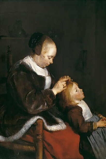 Gerard ter Borch, "Mother Combing Her Child’s Hair", (1653)