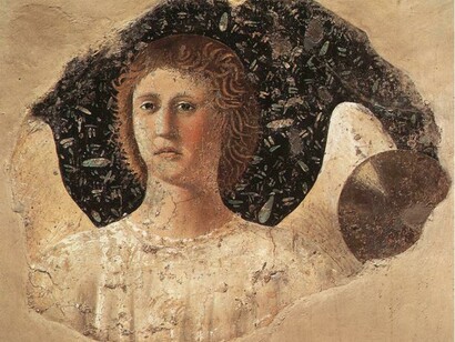 Piero della Francesca, Angelo, affresco, 1460, Basilica di San Francesco, Arezzo, Italia