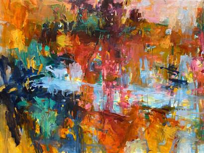 Connie Connally, Reflecting October (detail), 2020, Flashe and Oil on Canvas, 35x65 in. Courtesy of the artist and Billis Williams Gallery