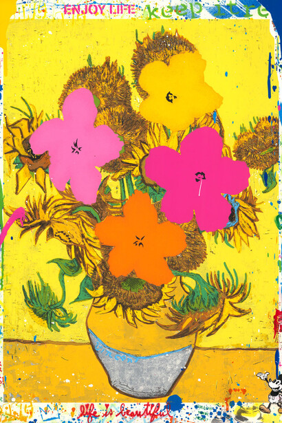 Mr. Brainwash (b. 1966) Flower and Sun, 2023
Silkscreen and Mixed Media on Paper, 30 x 22 in