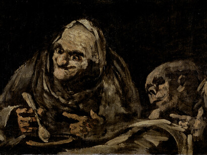 Detalle de «Dos viejos comiendo sopa», (1819-1823), Goya