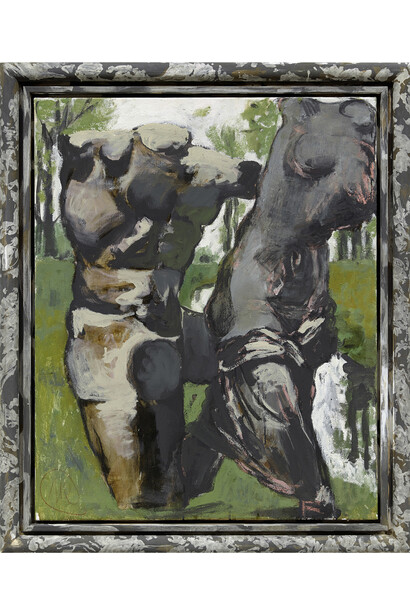 Markus Lüpertz, "Satyr + Nymphe", 2014, Mixed media on canvas in artist frame, 100 x 81 cm, 39 1/3 x 32 in