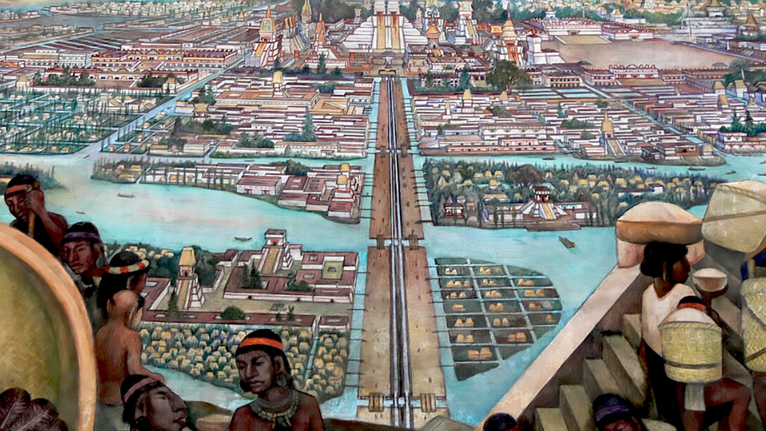 Diego Rivera’s mural depicting the Aztec city of Tenochtitlan and everyday life in Aztec times