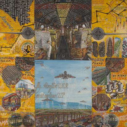 Willem van Genk, Untitled (World Airport), The Hague, Netherlands, 1965, Mixed media on assembled millboards, Unframed: 44 ¾ x 46 ¾ inches (113,5 x 119 cm), Framed: 46 x 48 ¼ x 1 inches (117 x 122,5 x 2,7 cm). Collection Foundation Willem van Genk, Museum Dr. Guislain, Ghent, 210302106. Photo: Guido Suykens, Ghent