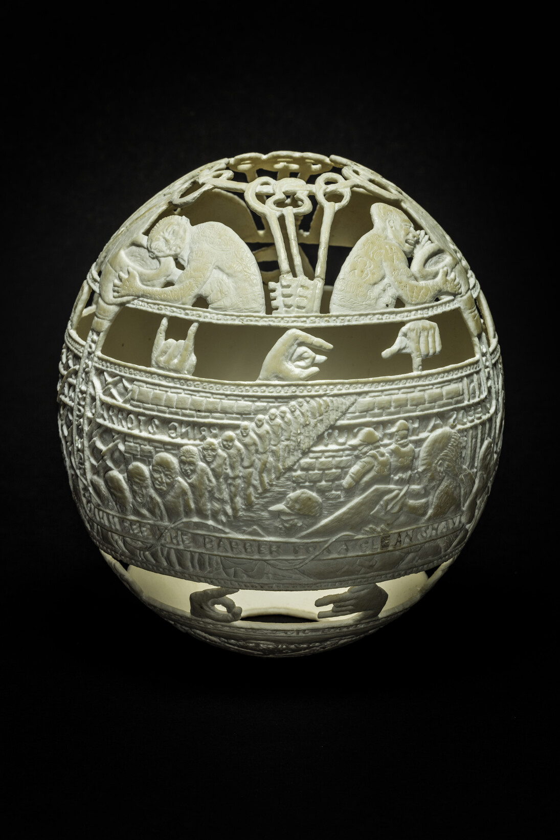 Gil Batle, 2014, It’s Your Fault II
Carved Ostrich Egg Shell, 6.5 x 5 x 5 in
$14,000, GB 9