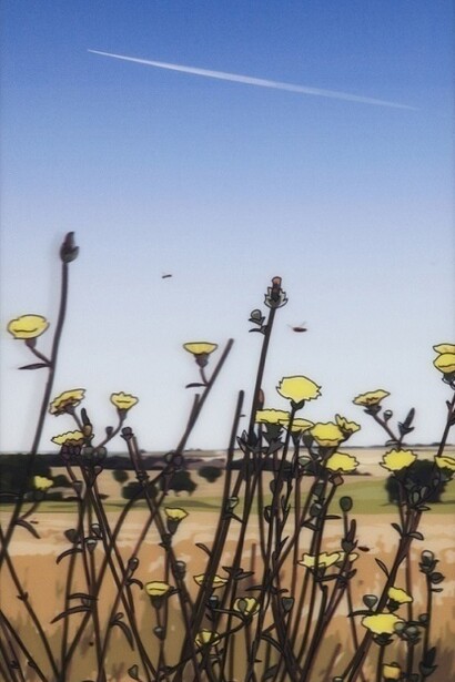 Julian Opie, Jet stream., 2013, From French Landscapes., 2013, A series of four lenticular prints presented in aluminium frames specified by the artist Frame 106.2 x 60.5 cm (each) Edition of 35, Courtesy Julian Opie and Alan Cristea Gallery, London