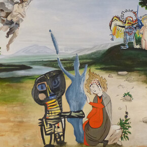 Alun Williams, Trois Saintes Vierges assistées par des Anges (detail), 2014, huile et acrylique sur toile, 180 x 175 cm, courtesy of galerie anne barrault
