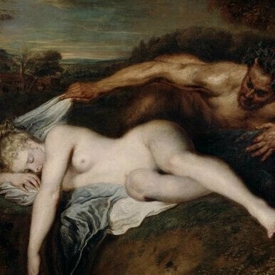Jean-Antoine Watteau, Ninfa e Satiro, olio su tela, 1716, Museo del Louvre, Parigi, Francia