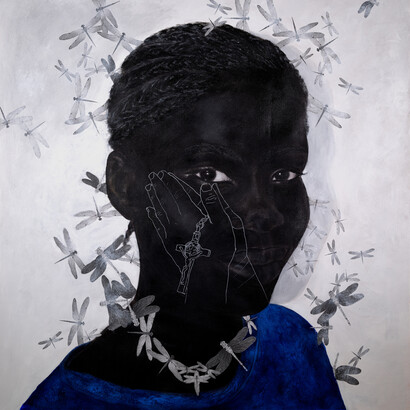 Yrneh Gabon, Sene Gambia, 2022. Mixed, media, 40 x 40 in. Courtesy of the artist and Luis De Jesus Los Angeles