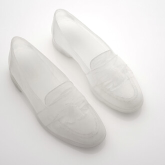 Eloise Hawser, Medivance, 2013, My fathers shoes cast in polyprolene from Velopex developer bottles © the artist