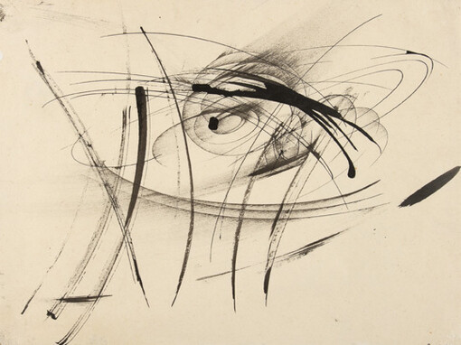 Judit Reigl, Untitled, Precursor to Outburst series, 1955-57, November-December 1954, Ink on paper, 8 3/4 x 11 inches (22.2 x 27.9 cm), Signed & dated on recto