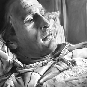 Everything is one ghetto...
2018
charcoal on canvas, artist frame
77 x 170 cm
© Rinus Van de Velde, courtesy Tim Van Laere Gallery, Antwerp