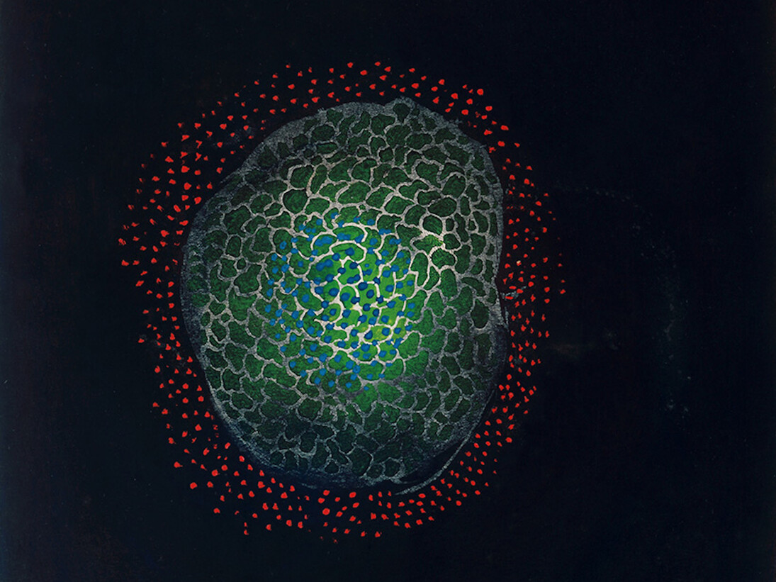 Yayoi Kusama, The Moon, 1953, pastel and gouache on paper, 15 1/2 x 13 1/4 inches (39.4 x 33.7 cm). Courtesy of Peter Blum Gallery, New York