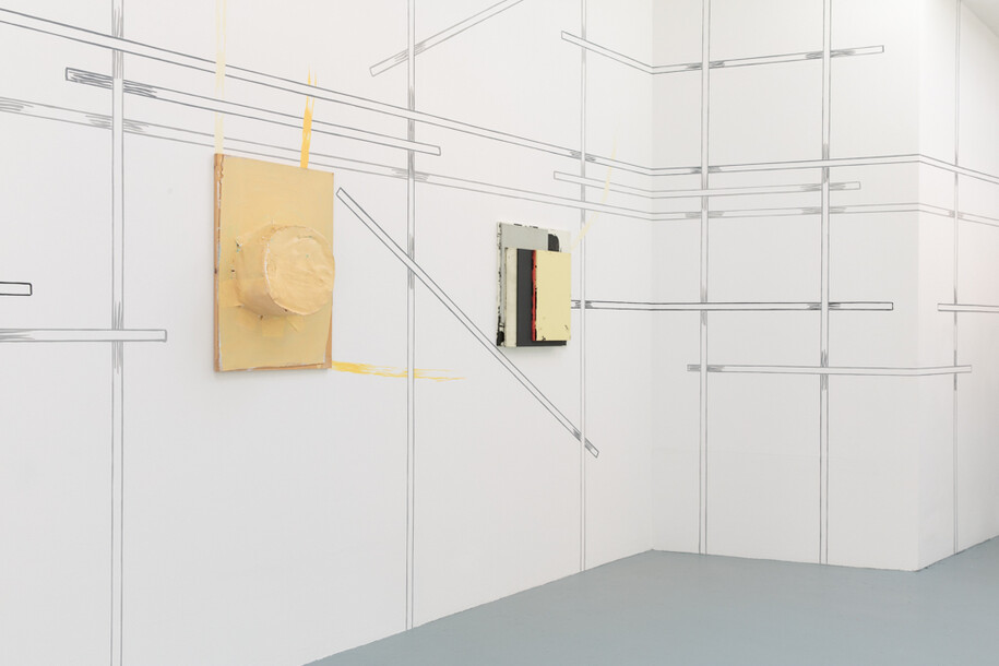 Left: No Title, 2013 John Wallbank Acrylic, paper, PVA, plywood 53 x 77 x 26cm
Right: Secret Action Painting (7), 2016 Alaena Turner Acrylic on wood  60 x 60 x 10cm
