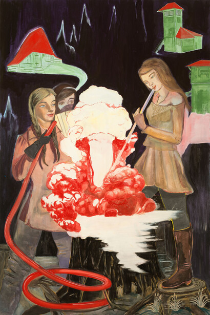 Rosa Loy [German, b. 1958], Bearbeitung (Processing), 2015, Casein on canvas, 59 x 39.5 inches, 150 x 100 cm