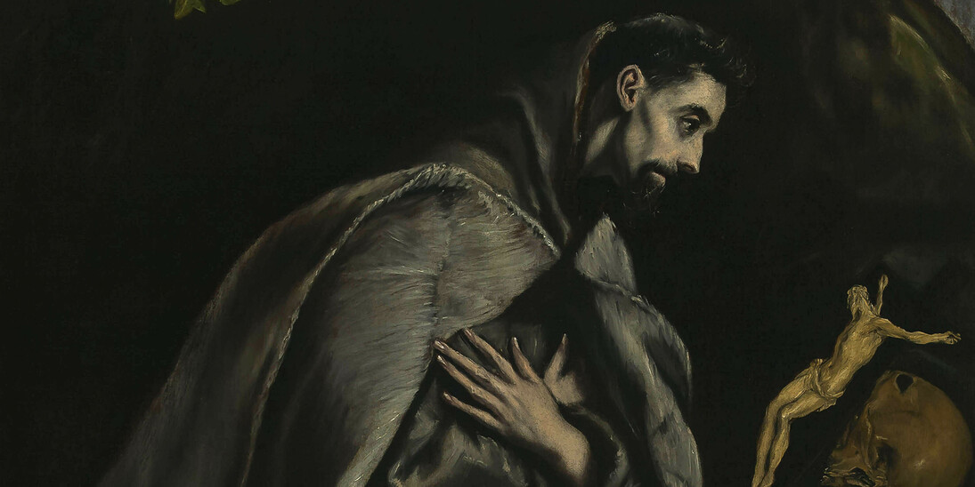 Greco, El Greco, ElSaint Francis in Prayer Before the Crucifixc. 1585 (detail)