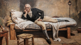 Arturo Michelena, Miranda en La Carraca. Representa los últimos días de Miranda en la prisión en San Fernando. Cuadro historicista de 1896, óleo sobre tela (detalle)