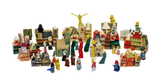 Wooden Toy Town at the End of the World, Lyonel Feininger (1871-1956)1919 until ca. 1950Weimar, Dessau and Berlincarved and painted wood H 3,7 - 11,5 cm
