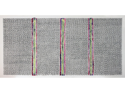 Hadieh Shafie, Grid/Cut 2, 2014, Ink, acrylic on mat board, 48 x 98 in / 121.9 x 248.9 cm
