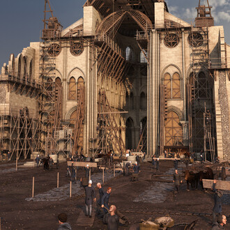 Augmented external historical view of Notre-Dame Cathedral on HistoPad. Source: Histovery. Courtesy of Immigration Museum