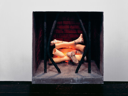 Robert Gober (American, born 1954), Untitled. 1994 – 1995, Wood, beeswax, brick, plaster, plastic, leather, iron, charcoal, cotton socks, electric light and motor. 47 3/8 × 47 × 34″ (120.3 × 119.4 × 86.4 cm), Emanuel Hoffmann Foundation, on permanent loan to the Öffentliche Kunstsammlung Basel. Image Credit: D. James Dee, courtesy the artist and Matthew Marks Gallery. © 2014 Robert Gober