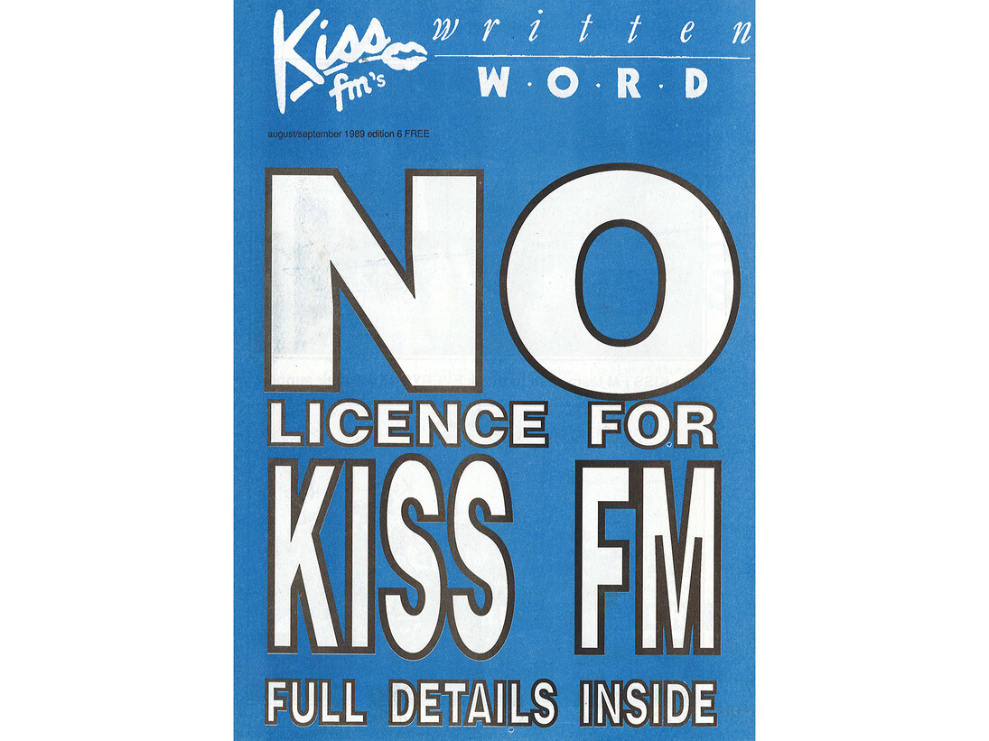 No License for Kiss FM, Written Word magazine, 1989, image courtesy Gordon Mac