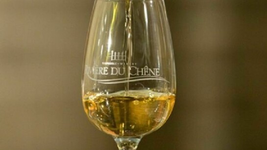 A glass of Rivière du Chêne´s wine 