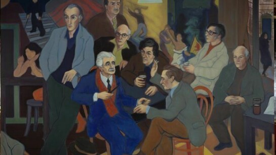Alexander (Sandy) Moffat, Poets' Pub (Norman MacCaig, Sorley MacLean, Hugh MacDiarmid, Iain Crichton Smith, George Mackay Brown, Sidney Goodsir Smith, Edwin Morgan, Robert Garioch, Alan Bold and John A. Tonge), 1980,
oil on canvas: 183.00 x 244.00 cm, Scottish National Portrait Gallery
