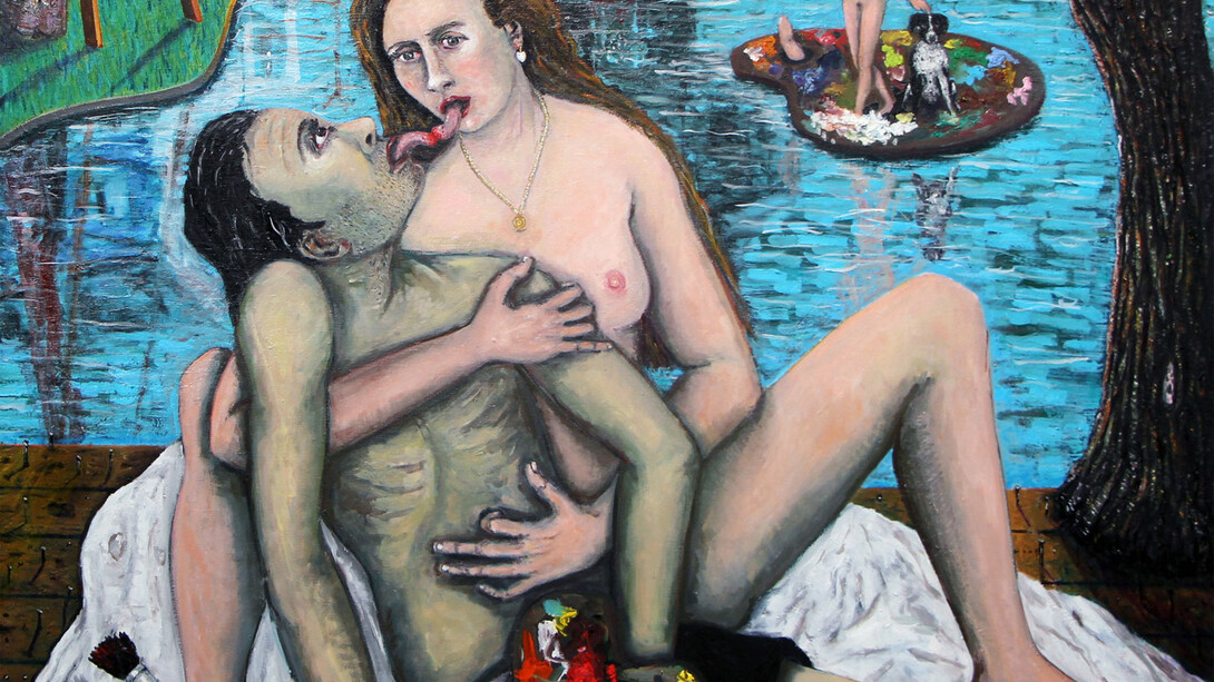 Eric Corne, Les ateliers du peintre, 2014, Huile sur toile, 150 x 150 cm, Courtesy Galerie Patricia Dorfmann, Paris