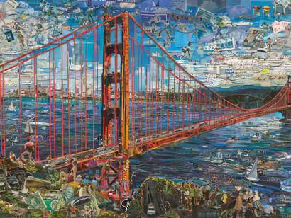 Vik Muniz, 2015. Pictures of Postcards, "Golden Gate Bridge"