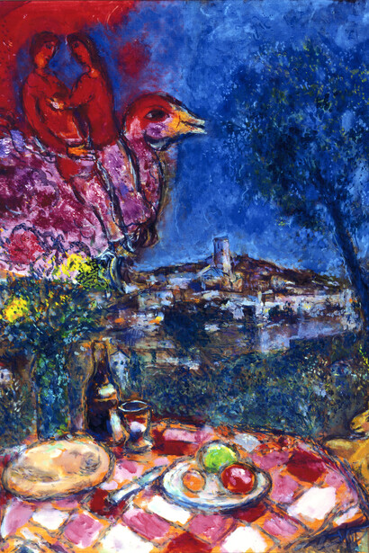 Marc Chagall, Il tavolo davanti al villaggio, 1968. Per gentile concessione di Palazzo di Diamanti