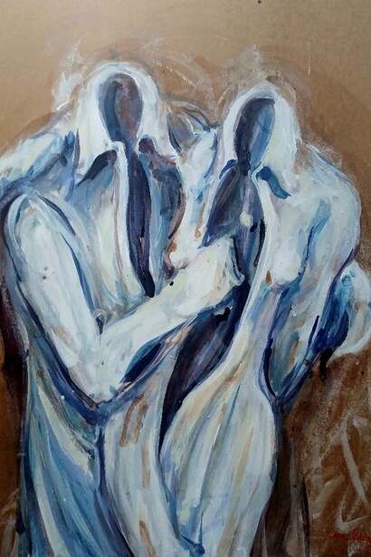 Igor Borozan, "Falling", anno 2024, tecnica mista su cartoncino Fabriano preparato