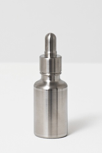 Iran do Espírito Santo, Dropping Bottle, 2013, Stainless steel, 9.5 x 3.2 x 3.2 cm / 3 3/4 x 1 1/4 x 1 1/4 ins, © The Artist; Courtesy Alison Jacques Gallery, London; Photography Michael Brzezinski