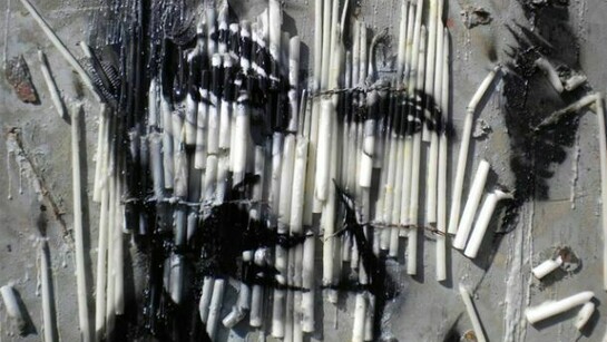 Henri Gueguen, Madame Veil, Lacquer on Candles on Wood, 31.5" x 47"