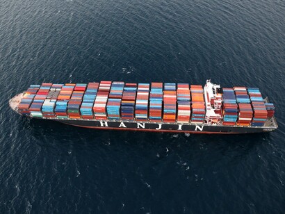 A Hanjin Shipping Co ship is seen stranded outside the Port of Long Beach California