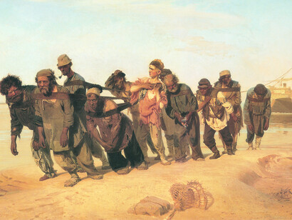 Les Haleurs de la Volga, 1870-1873. Huile sur toile, 131,5 x 281 cm. Musée d’État russe, Saint- Pétersbourg.