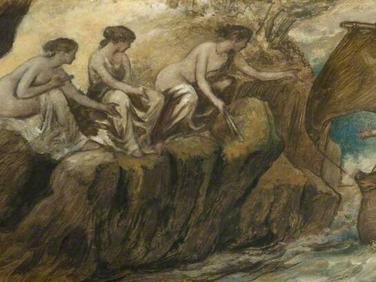 Edward Calvert (1799-1883)  «Ulises y las sirenas». Óleo sobre lienzo, entre 1840 y 1880. Museo de Birmingham, Chamberlain Square, Inglaterra