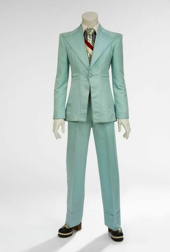 David Bowie, Ice-blue suit, 1972. Designed by Freddie Burretti for the Life on Mars? video. Courtesy of The David Bowie Archive. Image © Victoria and Albert Museum.