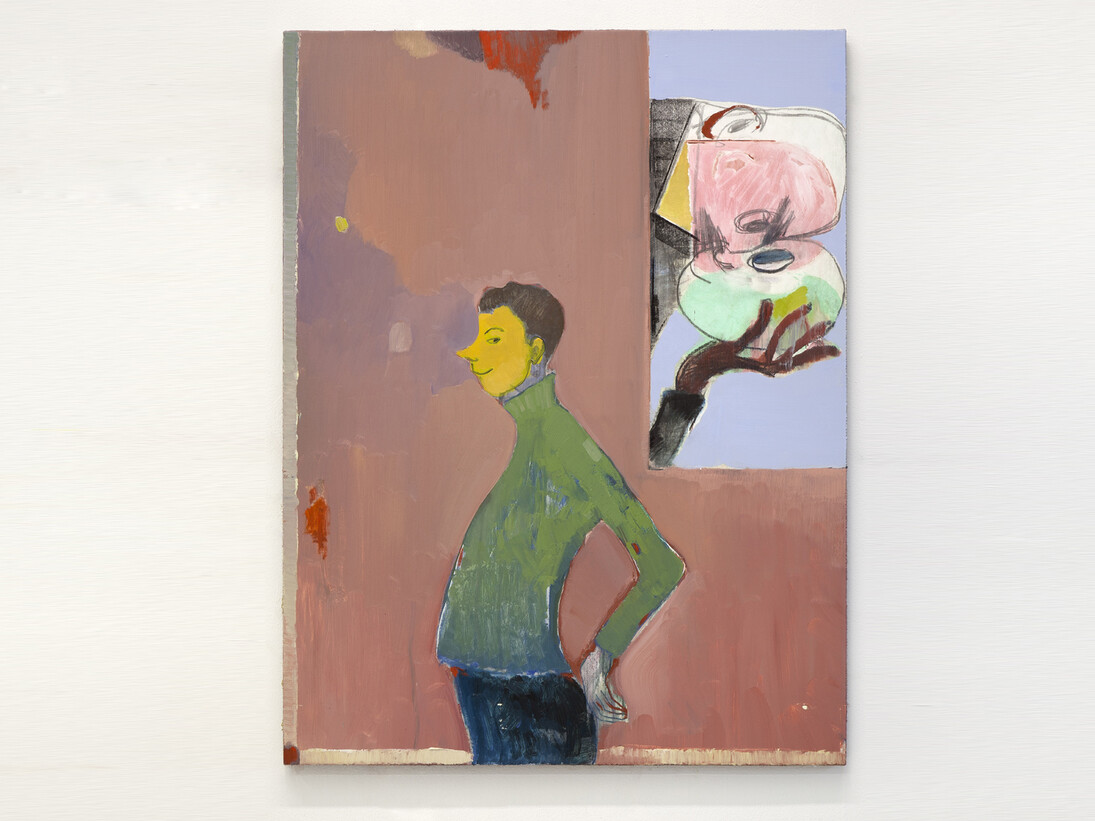 Sanya Kantarovsky, Kolobok, 2014, Oil, watercolor, pastel and charcoal on linen, 34 x 26" / 86.4 x 66cm. Photo credit: Dawn Blackman. Courtesy of the artist and Casey Kaplan, New York 
