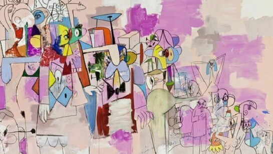 George Condo Prescription for the Clinically Normal, 2012 Acrylic, charcoal & pastel on linen 228,6 x 330,2 cm(zweiteilig, je 228,6 x 165,1 cm) (unframed)90 x 130 inches (two panels, each 90 x 65 inches) (unframed)
Copyright George Condo / ARS (Artists Rights Society), New York, 2013 Courtesy Sprüth Magers Berlin London