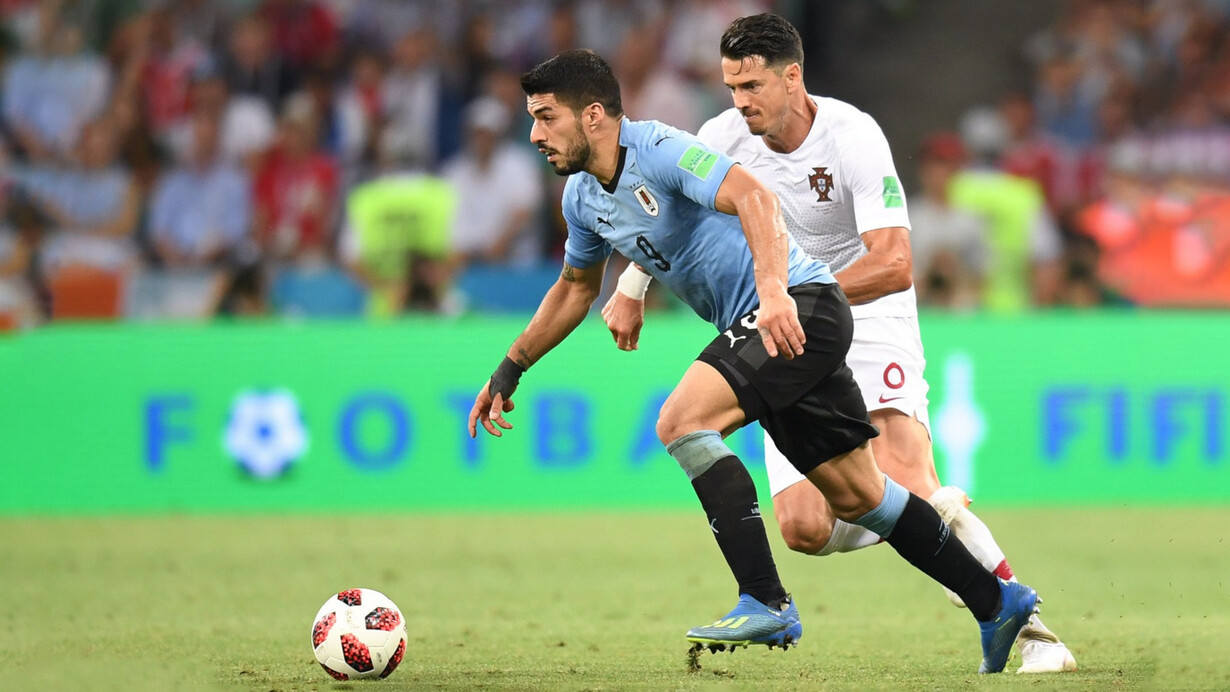 Luis Suárez durante un partido contra Portugal por la Copa del Mundo, Rusia, 30 de junio de 2018